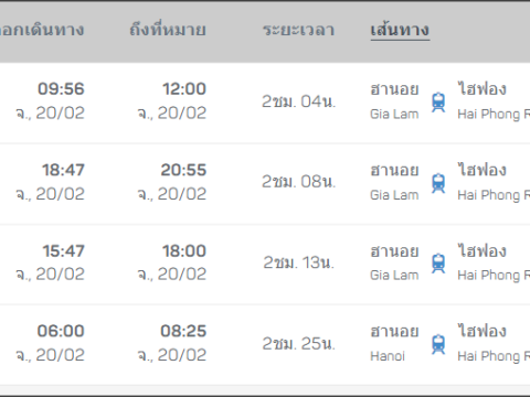 ตั๋วรถไฟเวียดนาม ฮานอย ไป ไฮฟอง